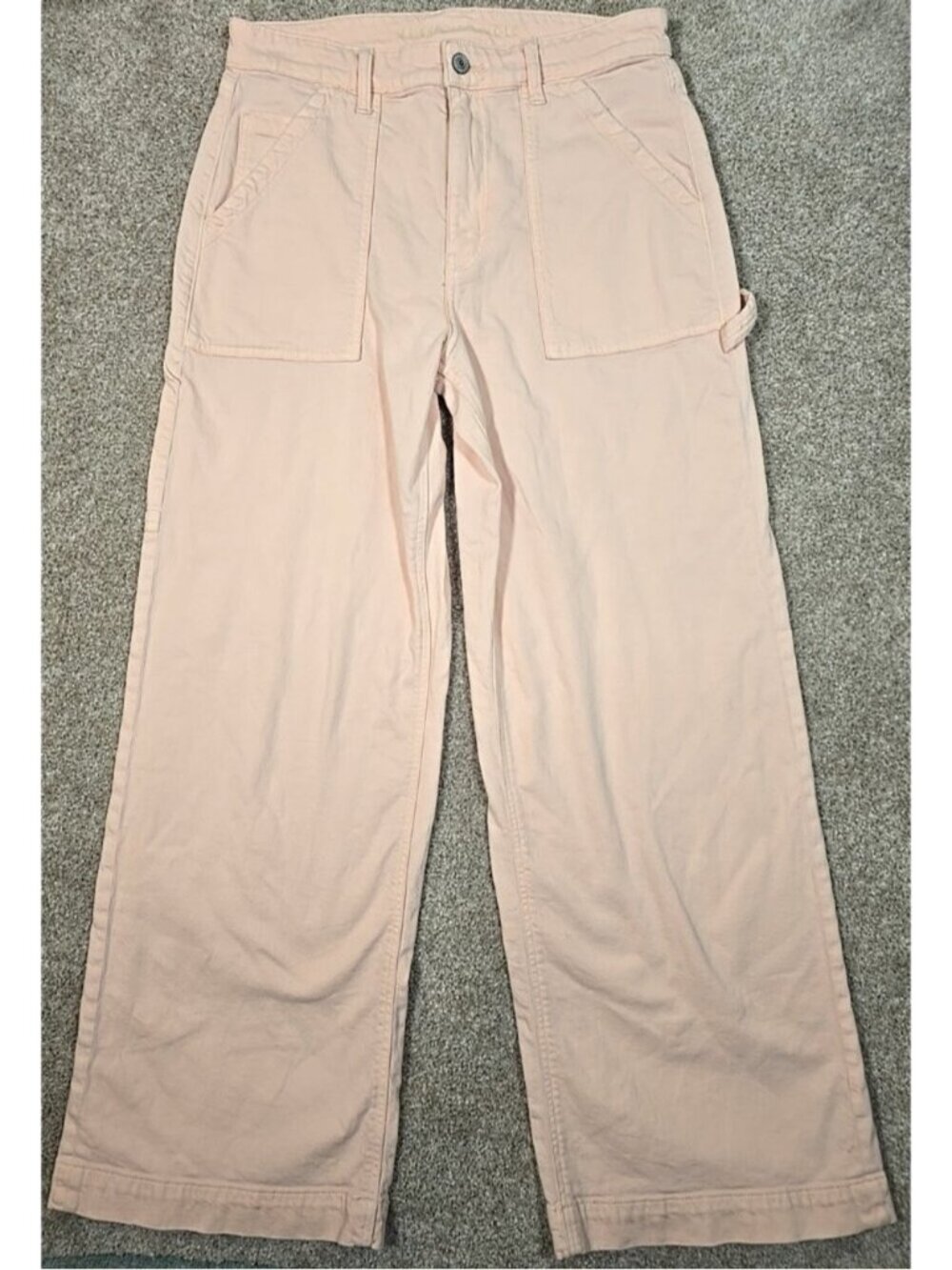 American Eagle Stretch Carpenter Jeans Wide Leg High Rise Pale Pink Women's 12